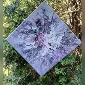 "First to Arrive" Acrylic Pour Painted (10x10) Stretched Canvas)